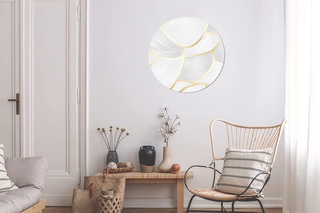Wandbild Rund Wanddeko Deko Wohnzimmer Bilder 60x60 cm Abstraktes Muster mit goldenen Linien, 60x60