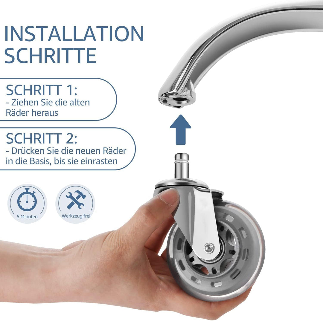 Sytopia Bürostuhlrollen 10mm x 22 mm,Super Leise und Weiche, 5er Set Rollen für Bürostühle, geeignet