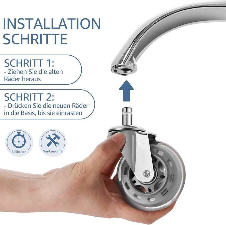Sytopia Bürostuhlrollen 10mm x 22 mm,Super Leise und Weiche, 5er Set Rollen für Bürostühle, geeignet