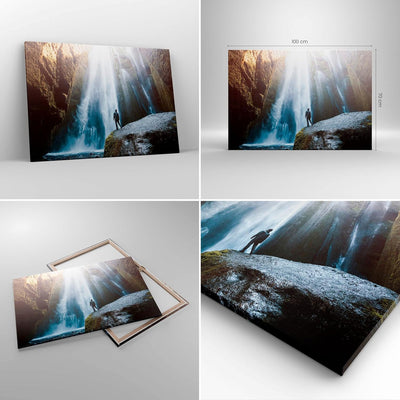 Bilder auf Leinwand 100x70cm Leinwandbild mit Rahmen Berg Wasserfall Gross Wanddeko Bild Schlafzimme