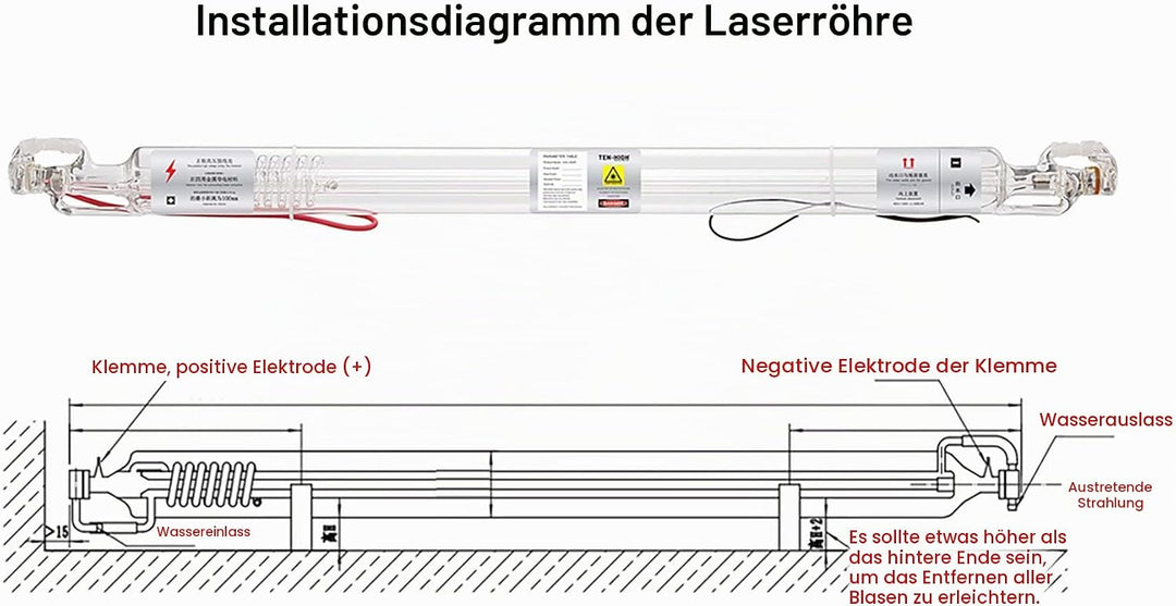 TEN-HIGH CO2 Glas Laserröhre Laser Tube 40W 700 mm Dm. 50 mm für Laser Gravier- und Schneiden Maschi