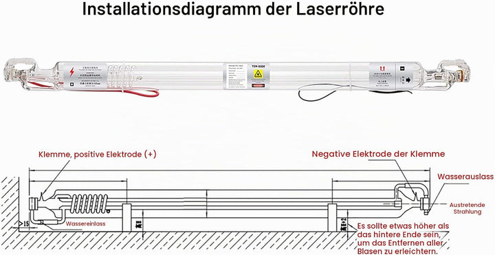 TEN-HIGH CO2 Glas Laserröhre Laser Tube 40W 700 mm Dm. 50 mm für Laser Gravier- und Schneiden Maschi