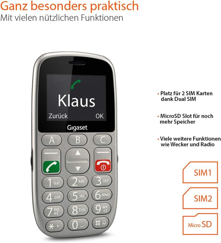 Gigaset GL390 GSM - Senioren Handy mit SOS-Notruf-Taste - grossem 2,2 Zoll Farbdisplay - einfache Be