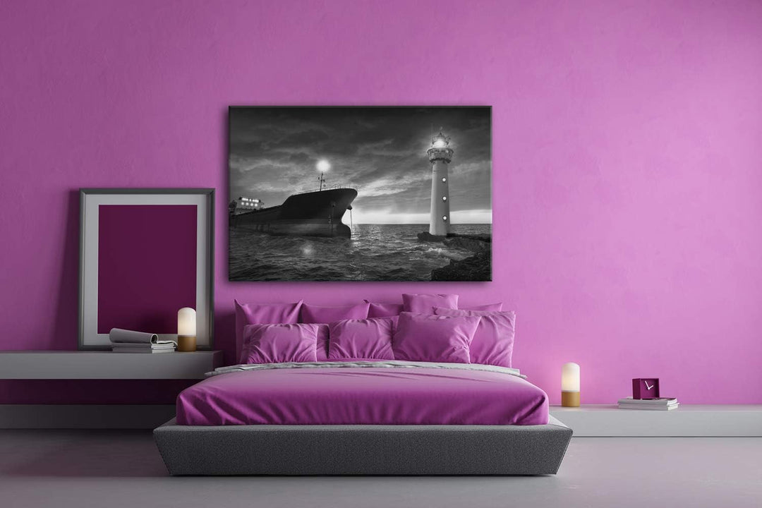 deyoli Orangener Himmel am Hafen Format: 60x40 Effekt: Schwarz&amp;Weiss als Leinwand, Motiv fertig gera