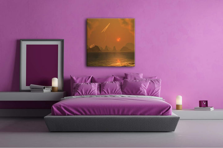 deyoli chaotische Landschaft mit Saturn am Himmel Format: 60x60 als Leinwandbild, Motiv fertig gerah