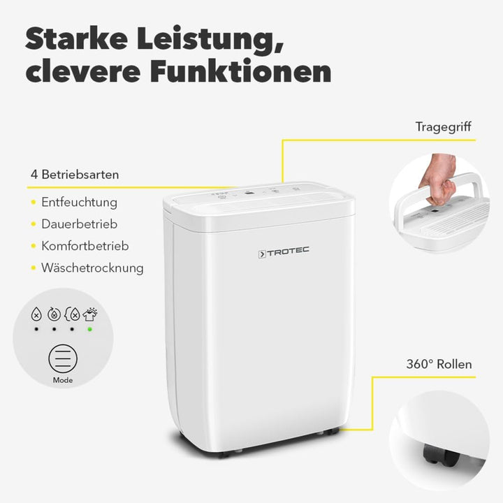 TROTEC Raumentfeuchter elektrisch TTK 27 E – Leistung 12 L/Tag – Fläche 15 m² / 37 m³ – Entfeuchtung