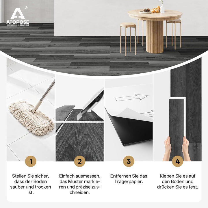 TOPOSE Vinyl Bodenbelag Selbstklebend Zweifarbiges Schiefer Grau – 36 Stück 5,02 m², Einfache DIY-Ve