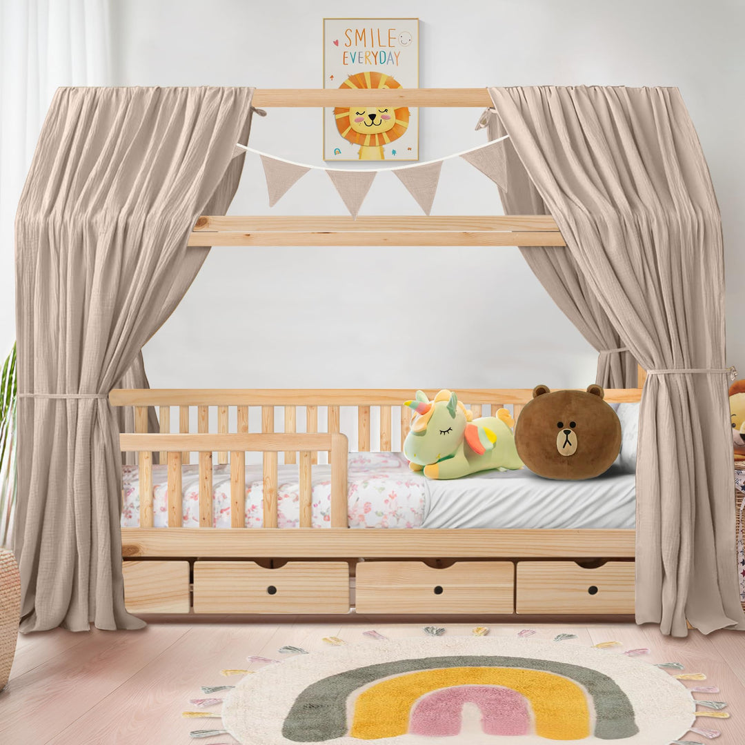 iLuane Hausbett Himmel Deko - 3PCS Betthimmel Hausbett Set, 100% Baumwolle Musselin Vorhang - Hausbe
