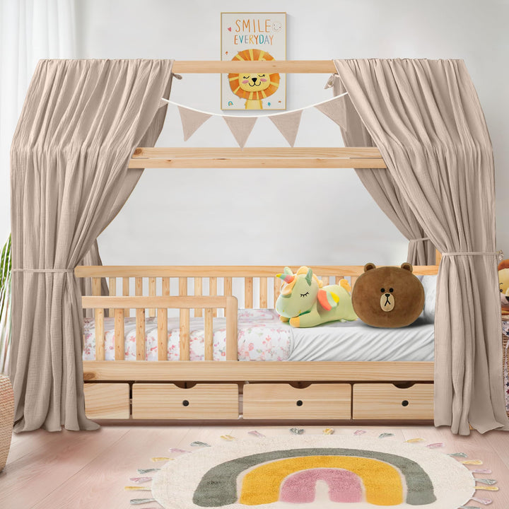 iLuane Hausbett Himmel Deko - 3PCS Betthimmel Hausbett Set, 100% Baumwolle Musselin Vorhang - Hausbe