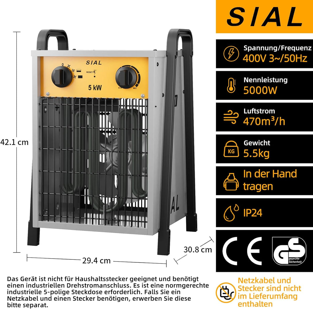 SIAL 5kw Industrielle Lüfterheizung,Effiziente Schrägheizung,Geeignet Für Werkstatt,Garage Oder Büro