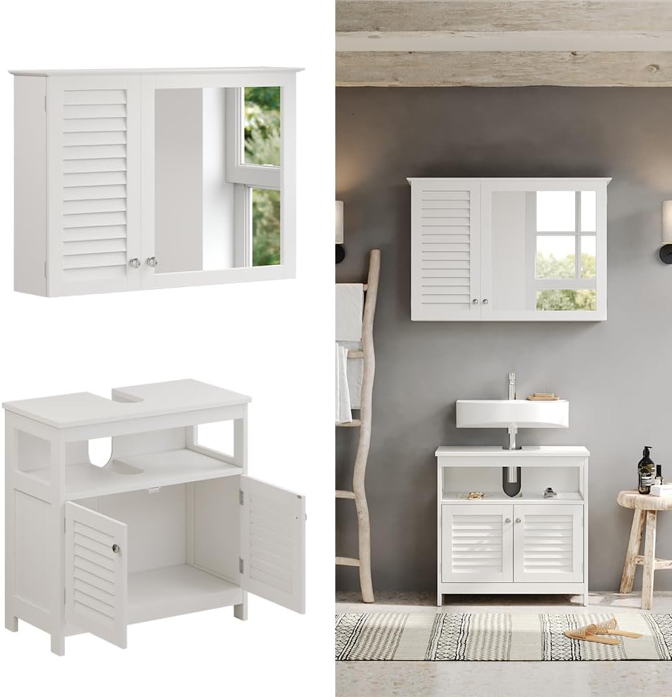 Vicco Badmöbel-Set Riad, Weiss, 60 cm, besteht aus Badspiegel und Waschbeckenunterschrank Set 1, Set