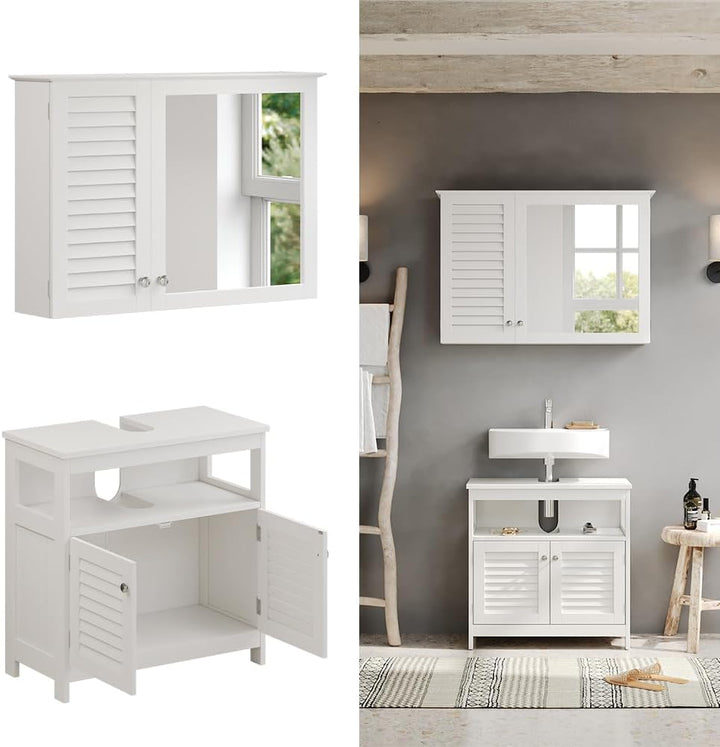 Vicco Badmöbel-Set Riad, Weiss, 60 cm, besteht aus Badspiegel und Waschbeckenunterschrank Set 1, Set