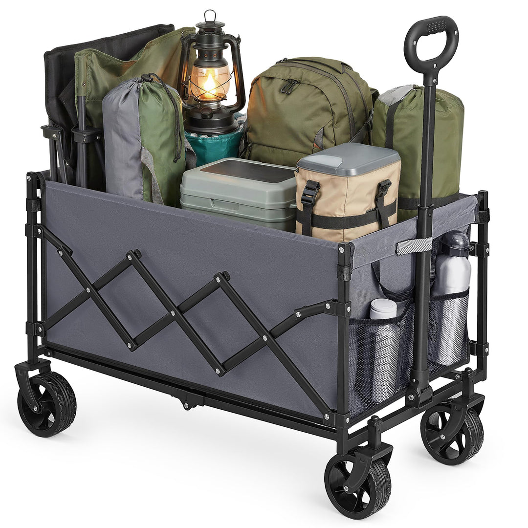 SONGMICS Kleiner Handwagen faltbar, Gartenwagen, kompakt, mit Griff | Mit 4 verstärkten Rollen, davo