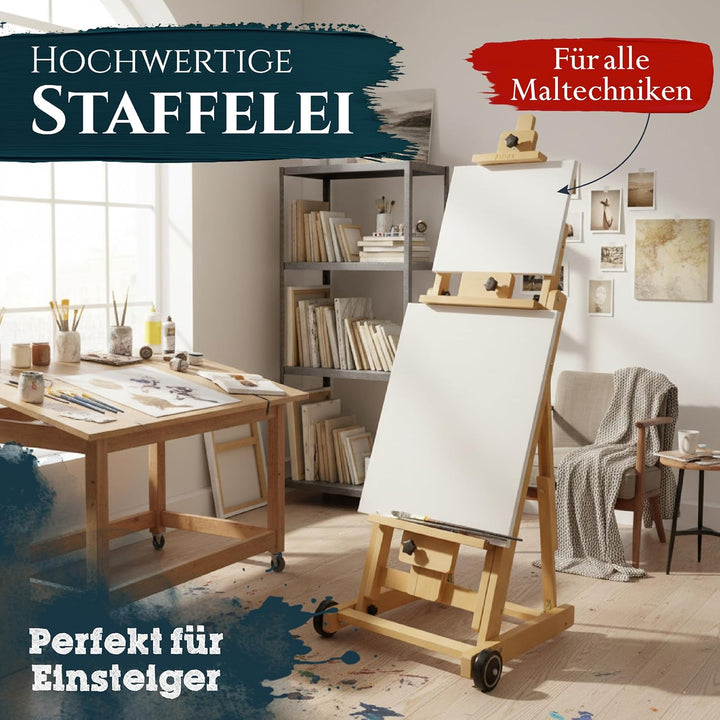 Artina Profi Studio Atelierstaffelei Buche für 2 Leinwände gleichzeitig bis Leinwandhöhe 195 cm Bord