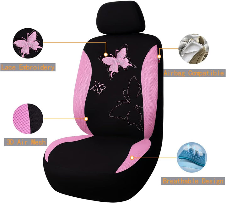 Flying Banner Maschen Schmetterling Universal für Auto Sitzbezüge Mit Seitenairbags (Rosa, Vordersit