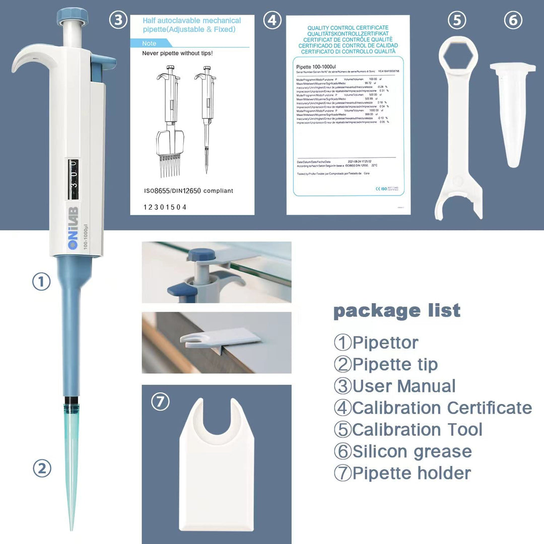 ONiLAB 0.1-2.5μl Labor Einkanal Pipette Scientific Labormikropipette Handbuch Einstellbares Volumen,