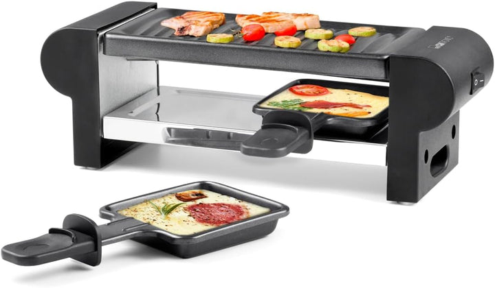 Clatronic® Raclette 2 Personen | Mini Raclette mit ca. 20,5 x 10,5 cm Grillfläche | für Grillen &amp; Üb