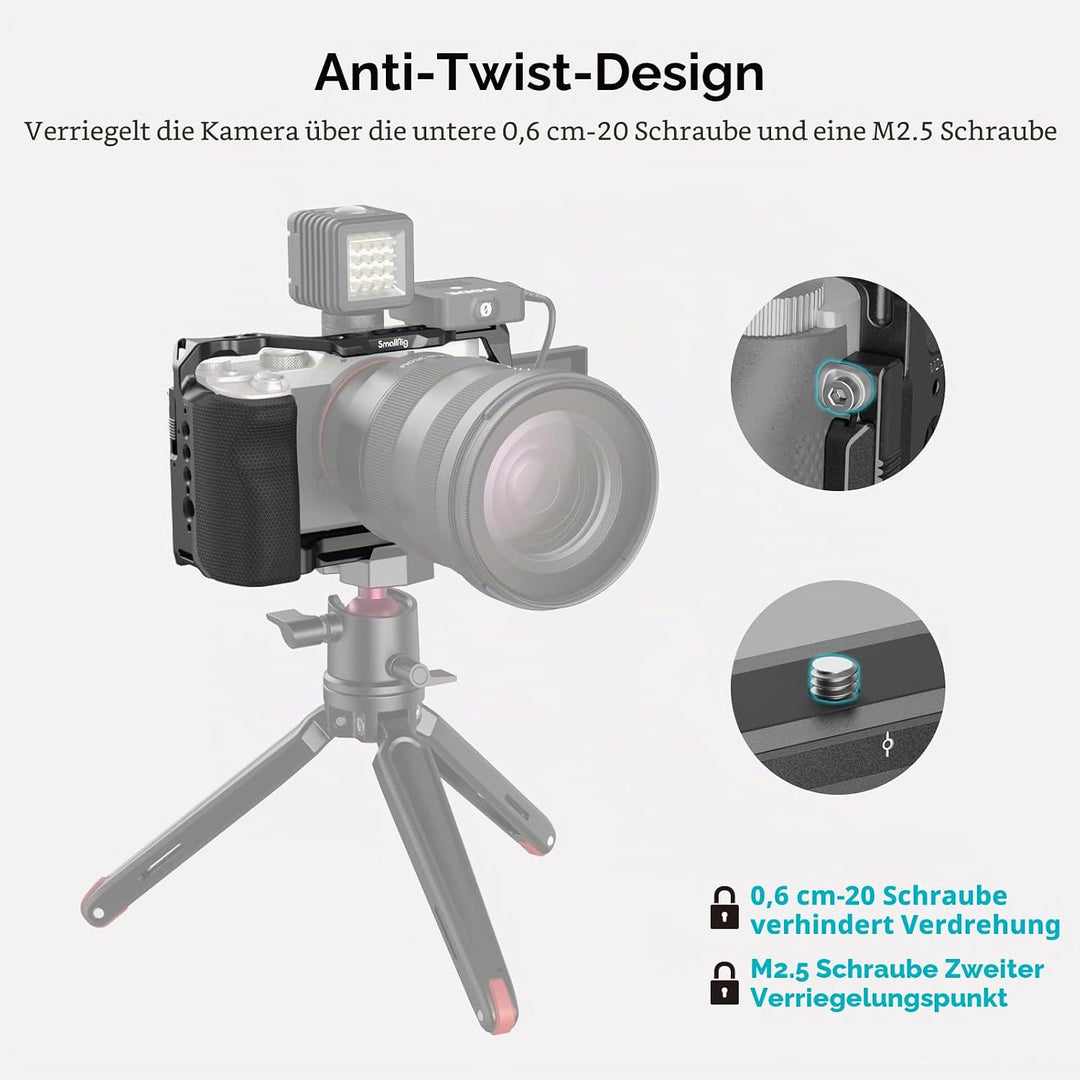 SMALLRIG Full Cage für Sony A7C, Käfig mit Silikon Griff und Cold Shoe Mount - 3212B