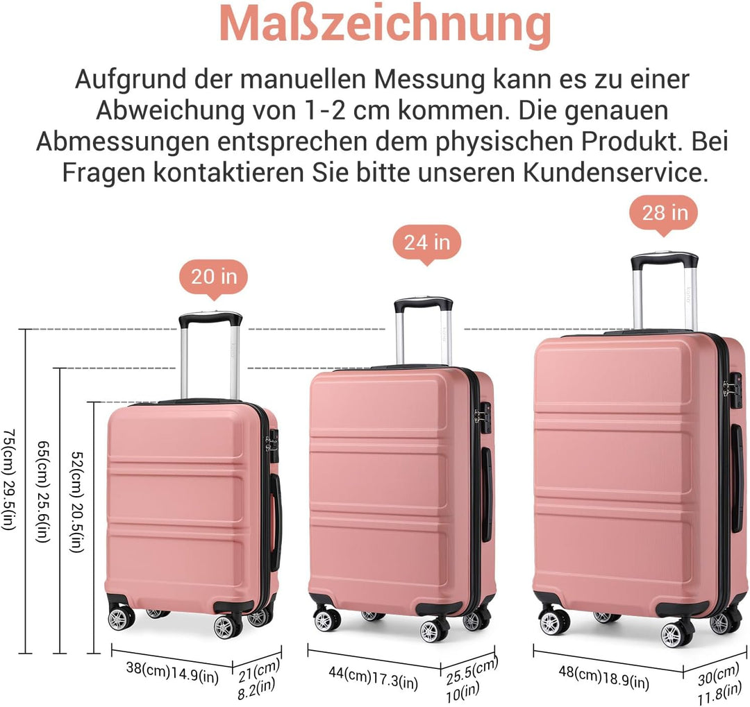 KONO Koffer Hartschalenkoffer, ABS+PC Trolley mit TSA Schloss, 360° Leisen Rollen, Gross/Mittelgross