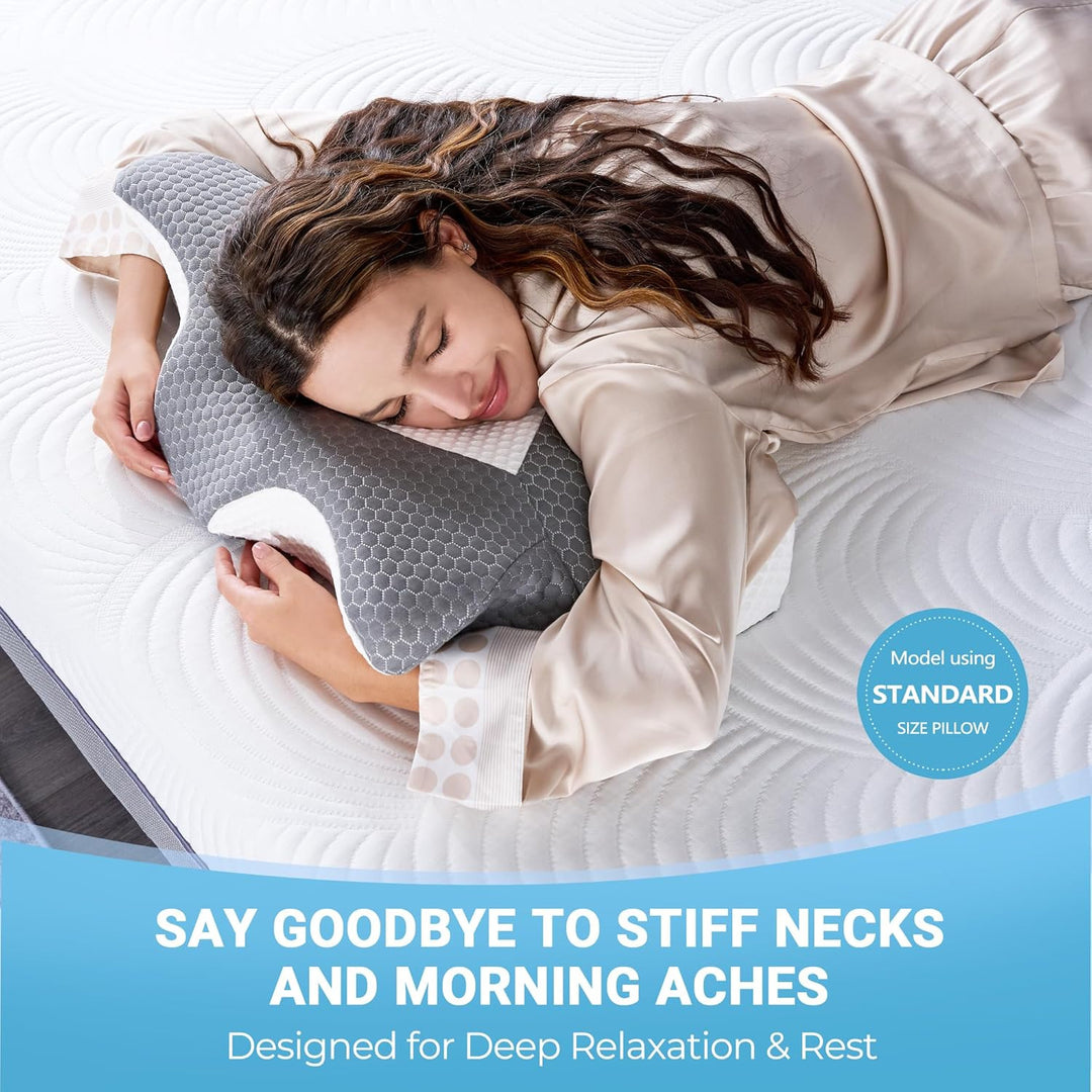 Elviros Zervikale Orthopädisches Kopfkissen aus Memory-Schaum abnehmbares ergonomisches Nackenhörnch