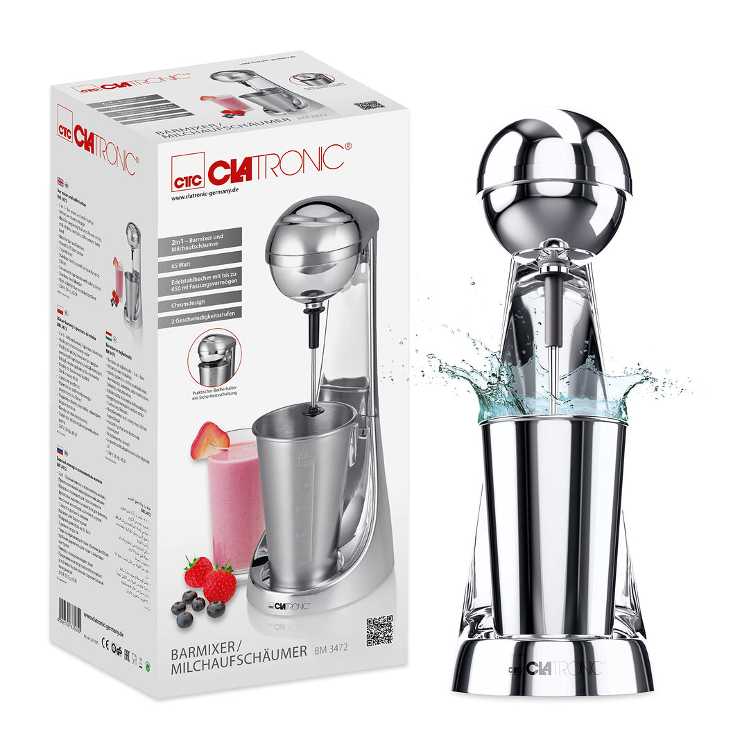Clatronic® Barmixer u. Milchaufschäumer | Smoothie Maker | 650ml Edelstahlbehälter | praktischer Bec
