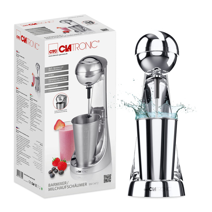 Clatronic® Barmixer u. Milchaufschäumer | Smoothie Maker | 650ml Edelstahlbehälter | praktischer Bec