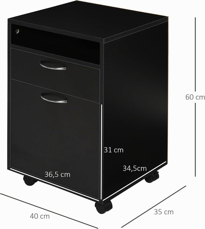 HOMCOM Rollcontainer, Aktenschrank, Bürocontainer mit Schublade, Büroschrank, Aufbewahrung Container