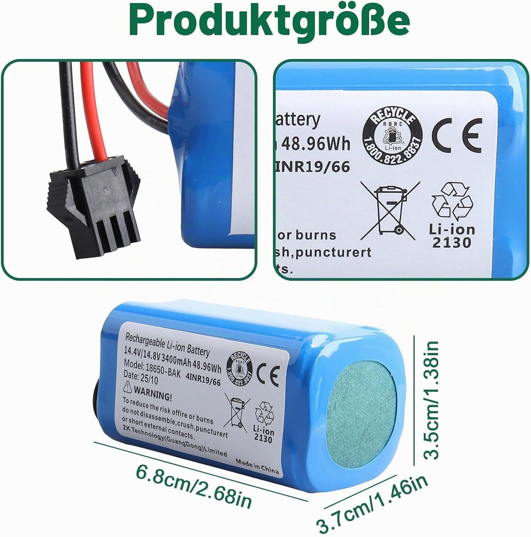 14.4V/14.8V 3400mAh Ersatzakku Kompatibel mit Lefant T700/M210P/M1 Venga VG RVC 3000 Robot Vacuum Cl