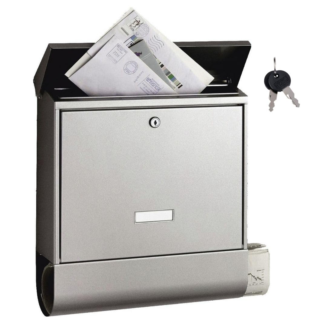 BURG-WÄCHTER Briefkasten mit Zeitungsfach und Namensschild, Rostfreier Edelstahl, Einwurf-Format DIN