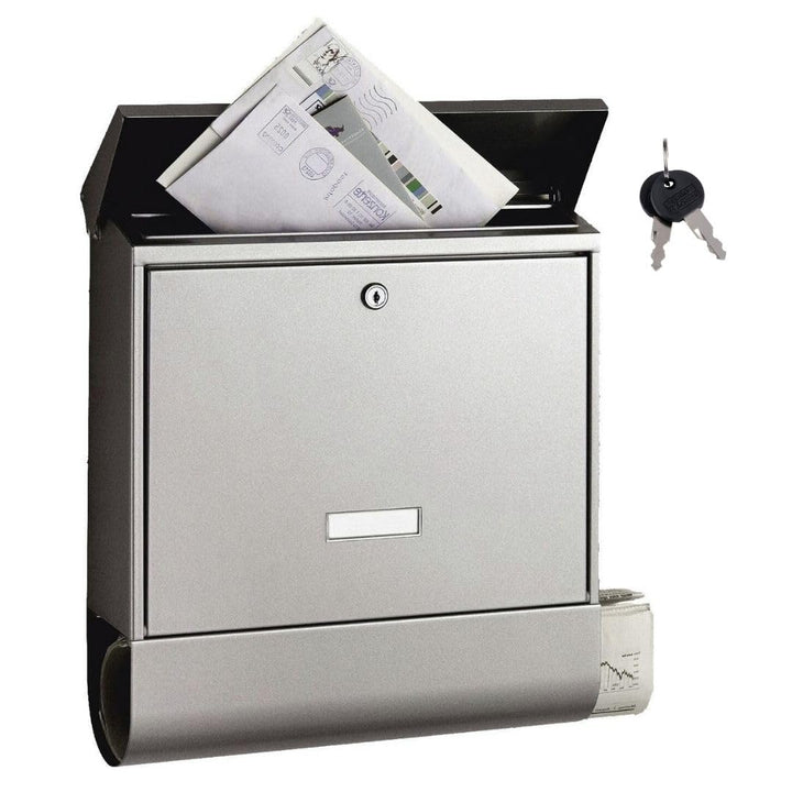 BURG-WÄCHTER Briefkasten mit Zeitungsfach und Namensschild, Rostfreier Edelstahl, Einwurf-Format DIN