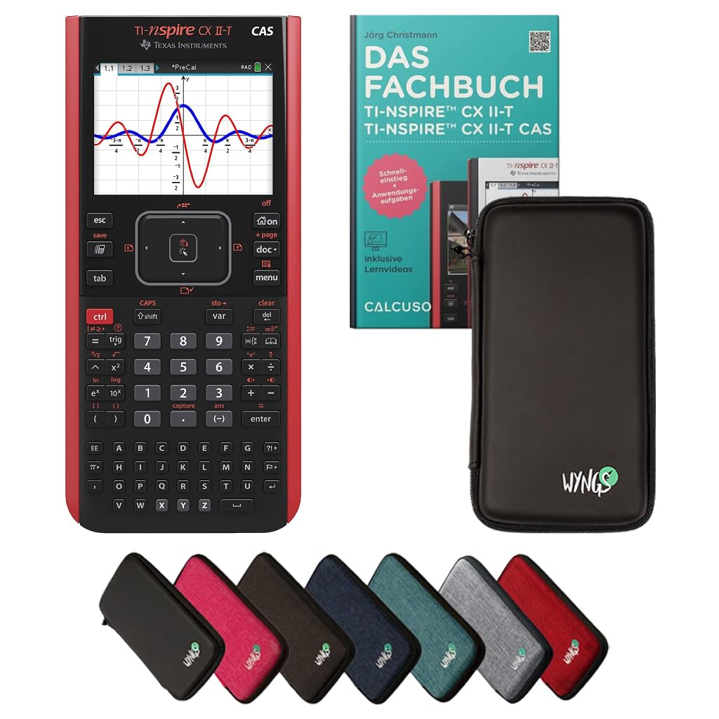 CALCUSO Standardpaket: TI Nspire CX II-T CAS Grafikrechner + WYNGS Schutztasche schwarz + Fachbuch v