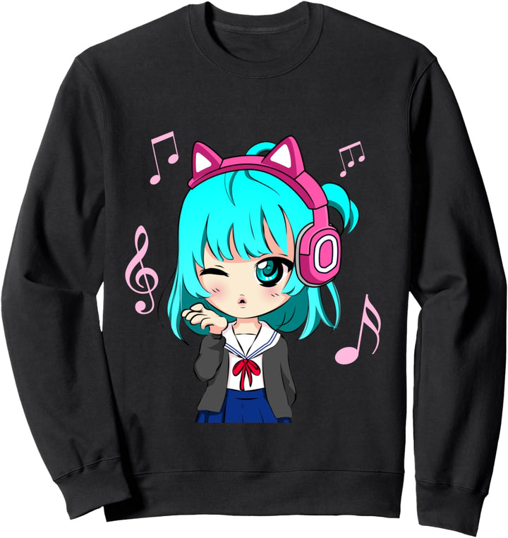 Anime und Musik Girl für Teen Chibi Grafik Anime Girl Sweatshirt