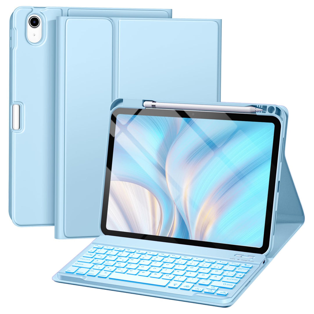 Hülle mit Tastatur für iPad 11 Generation A16/10 Generation (11/10.9 Zoll, 2025/2022), 7-farbige Bel