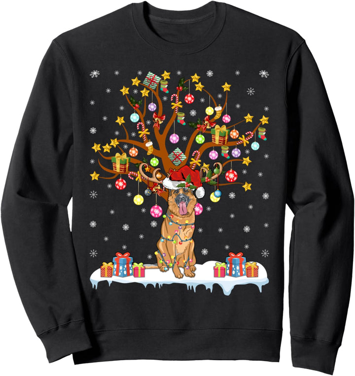 Xmas Lighting Baum Weihnachtsmann Deutscher Schäferhund Weihnachtsbaum Sweatshirt
