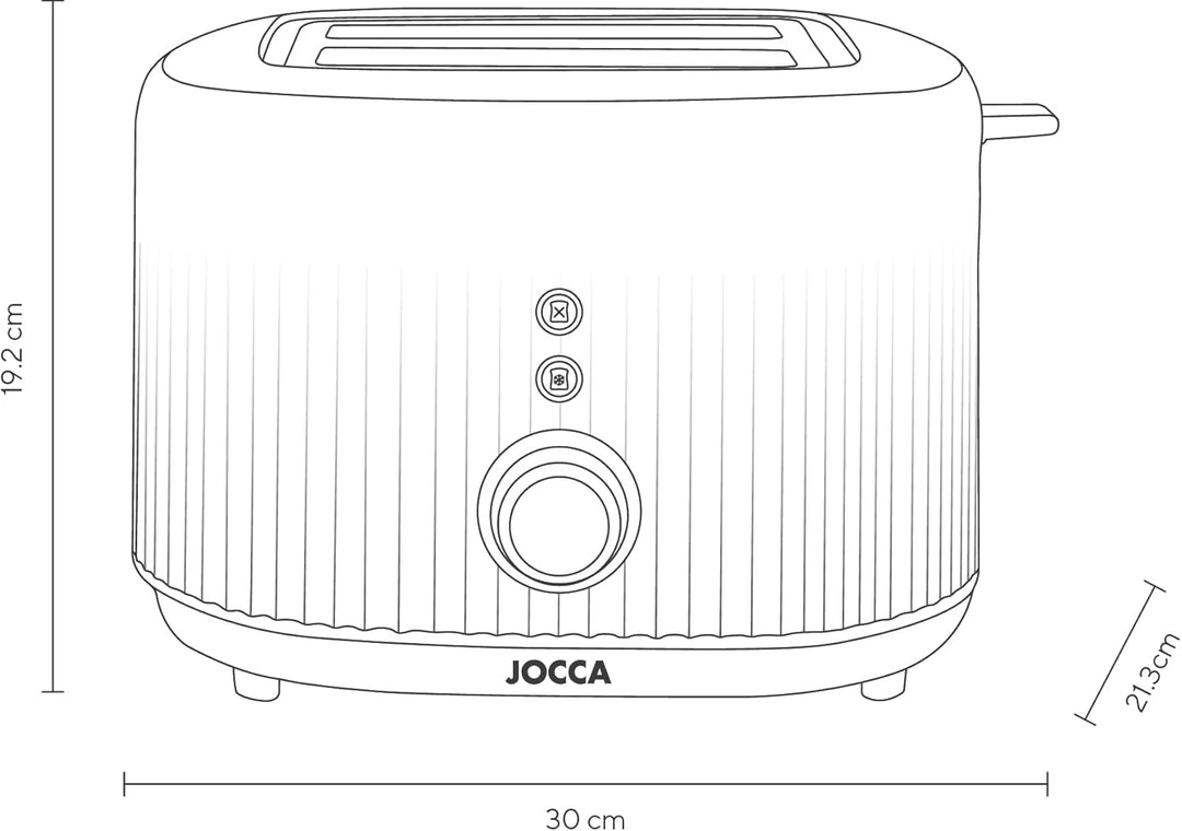 Jocca Toaster für 2 Scheiben, Doppelschlitz, 10 x 10 cm, 7 Bräunungsstufen, Aufwärmfunktion, Abbrech