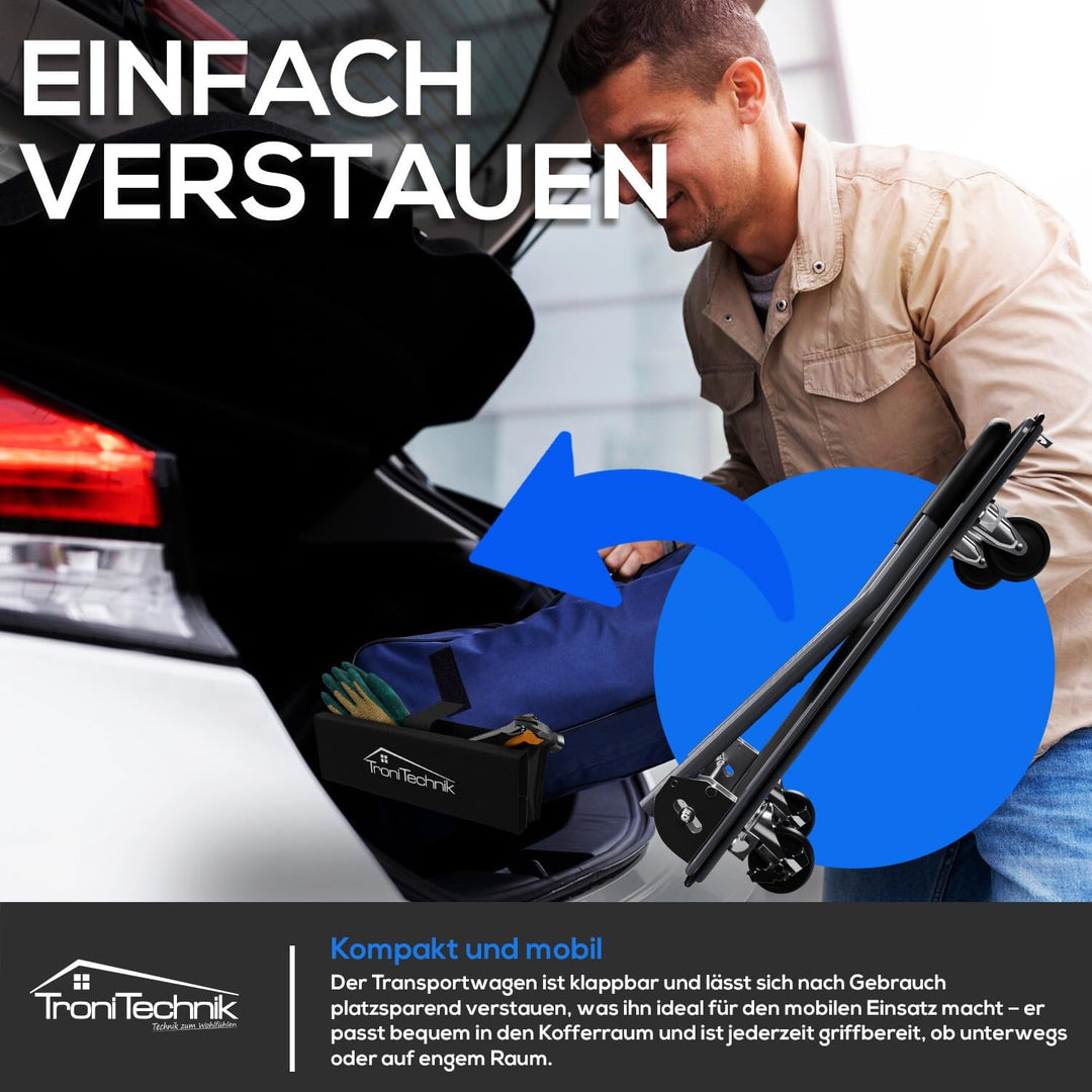 TroniTechnik® Transportwagen Paketwagen Plattformwagen klappbar mit Lenkrollen 150 kg Tragkraft mit