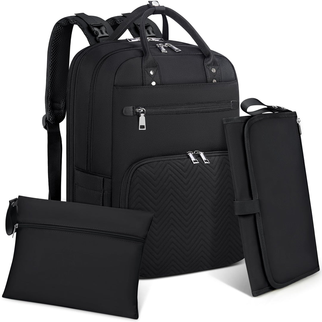 RAINSMORE Wickelrucksack Baby Wickeltasche Rucksack mit Wickelunterlage Unterwegs Gross Diaper Bag M