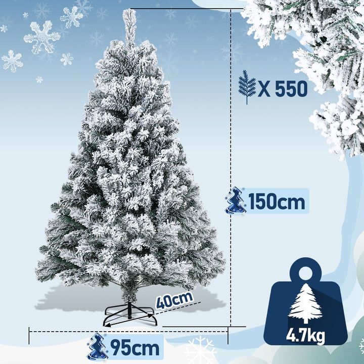 Tubiaz Künstlicher Weihnachtsbaum mit Schnee, 150cm Künstlicher Christbaum für Weihnachtsdeko, Tanne
