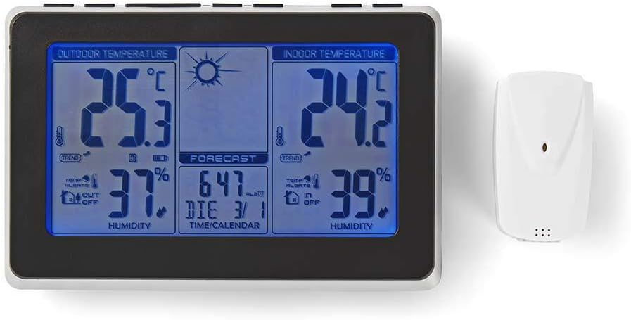Wetterstation - Innen- und Aussenbereich - Inklusive schnurloser Wettersensor - Wettervorhesage - Ze
