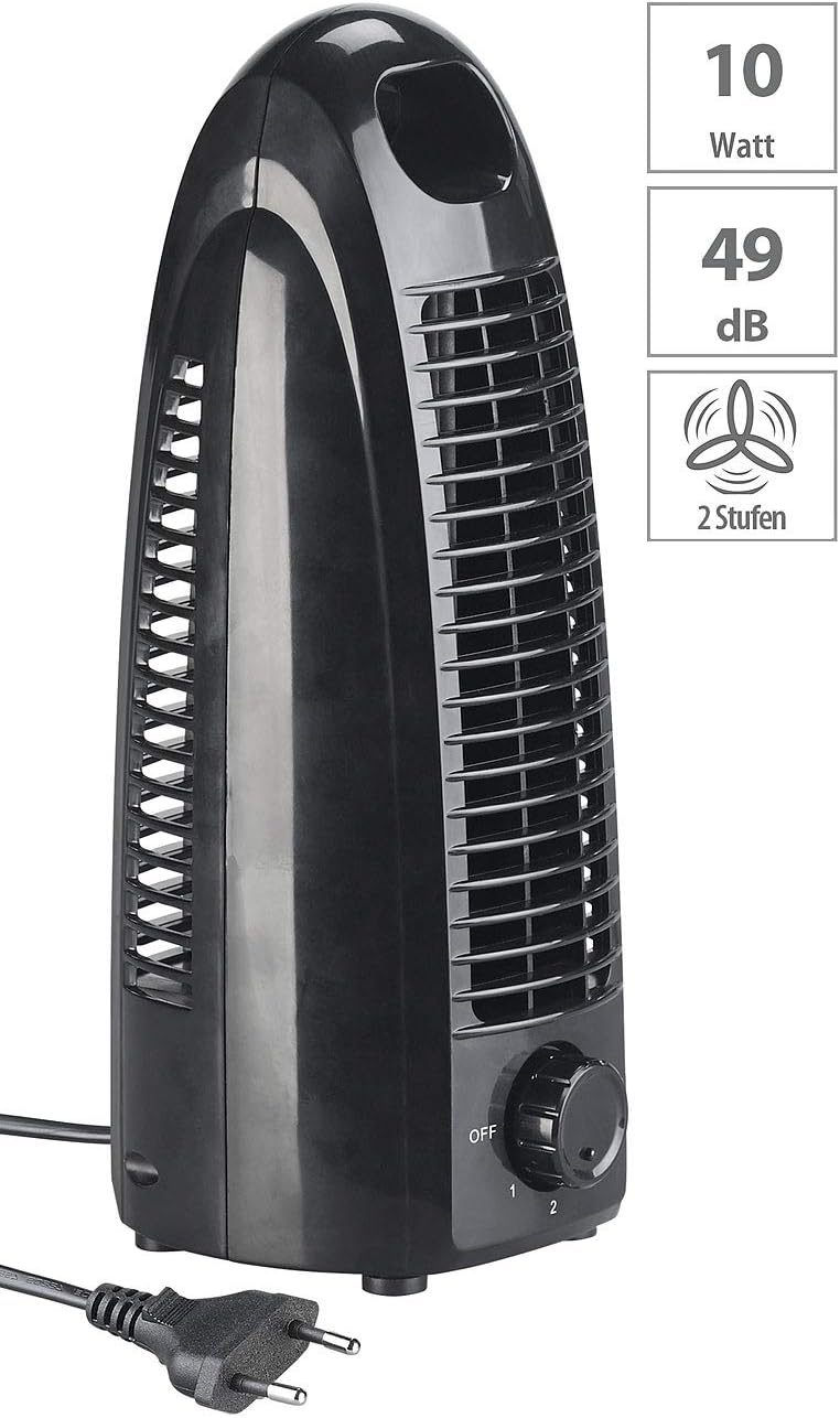 Sichler Haushaltsgeräte Kleiner Turmventilator: Turm-Tischventilator VT-110 mit 2 Geschwindigkeits-S