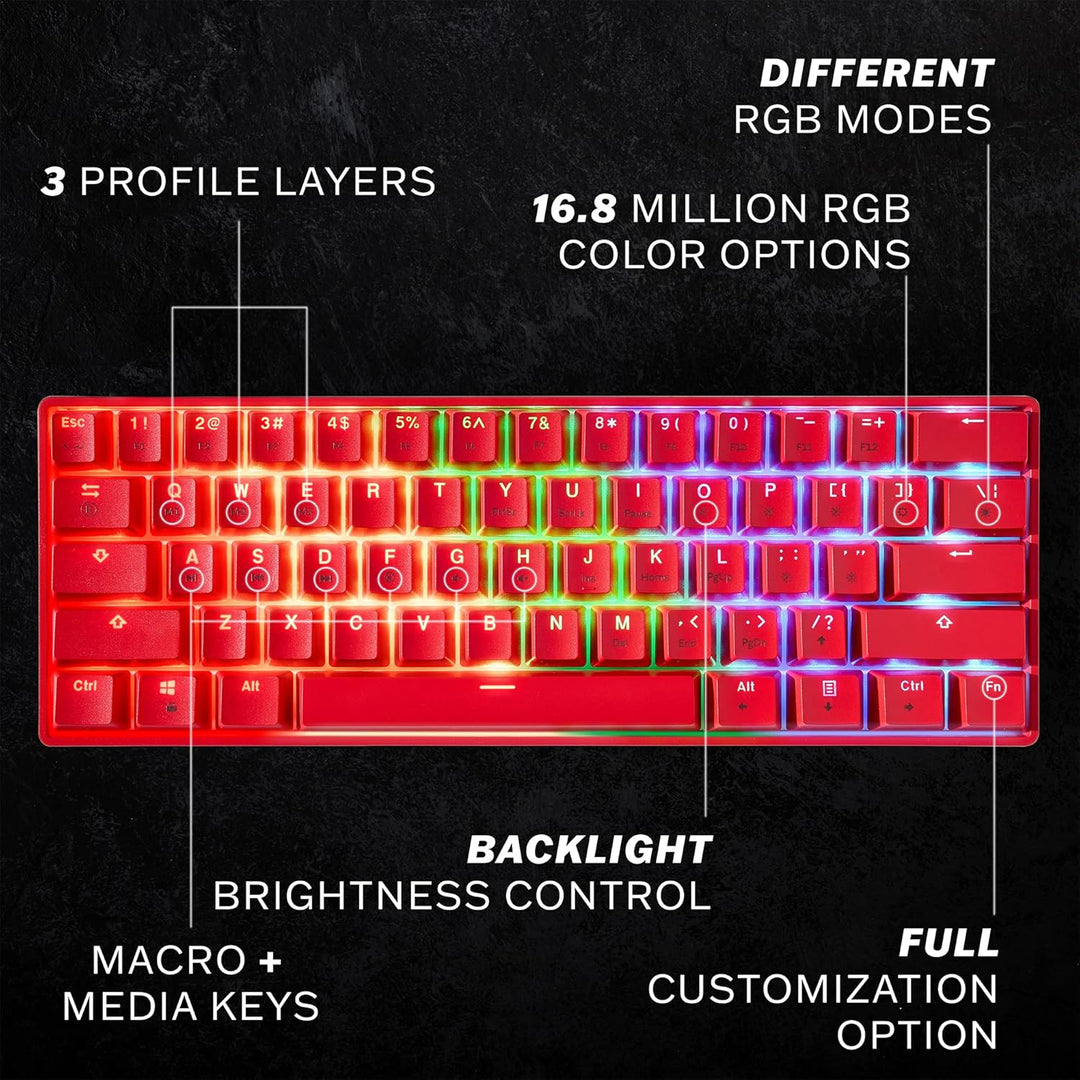 HK Gaming GK61 mechanische 60 Prozent Tastatur | 61 programmierbare Tasten mit RGB Beleuchtung | Kom