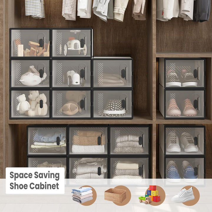 WOLTU Schuhbox stapelbar, 18er Set, Schuhkarton mit magnetischer Tür, Kunststoffbox für Schuhaufbewa