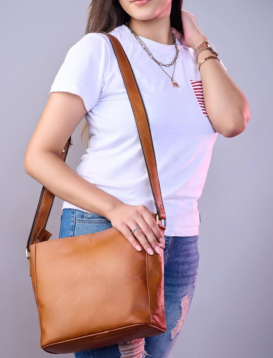 URBAN LEATHER Extra grosse Crossbody Umhängetaschen Geldbörsen für Frauen & Mädchen, Echtes Leder Vi