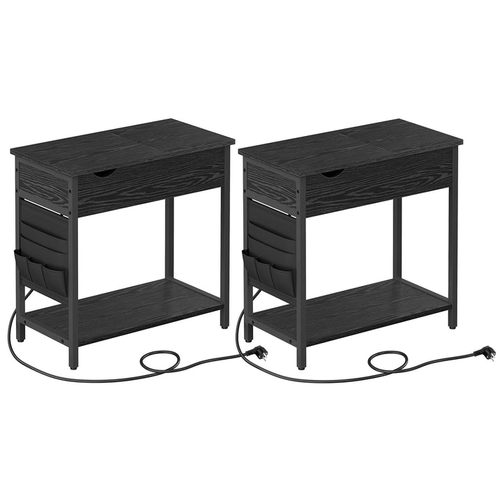 VASAGLE Beistelltisch, 2er Set, Nachttisch mit Steckdose, schmal, mit USB-Anschlüssen, Tasche, für W