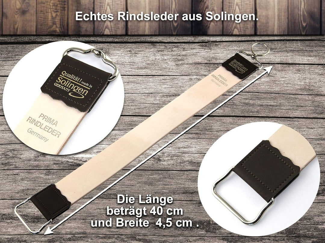 Rasiermesser Solingen Set mit Abziehleder und Paste Made in Germany - Premium Rasier-Set für Herren