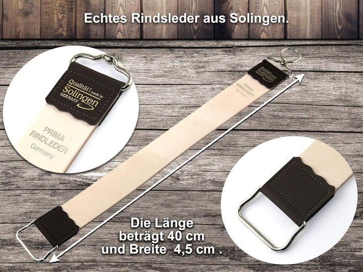 Rasiermesser Solingen Set mit Abziehleder und Paste Made in Germany - Premium Rasier-Set für Herren