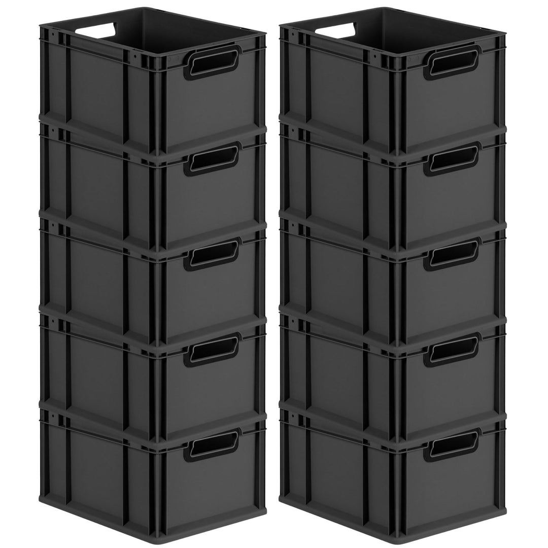 PROREGAL SparSet 10x Eurobox NextGen Color | HxBxT 22x30x40cm | 20 Liter | Griffe schwarz offen | Gl