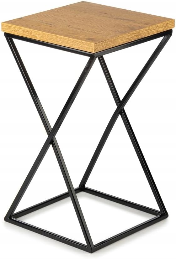Pflanzenständer Metall 40 cm Hoch - Stabiler und Fester Blumenhocker mit Eiche Optik MDF-Platte auf