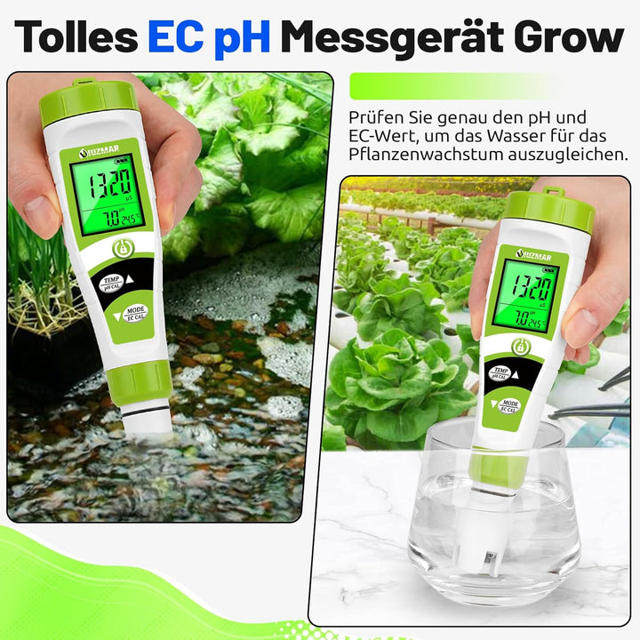UIUZMAR Pool pH Messgerät Wasser, pH EC Messgerät Grow, Digitales pH EC PPM Temperaturtester mit pH7