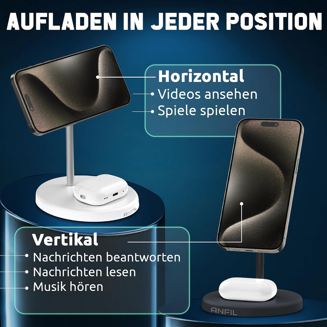 Ladestation 2-in-1 für iPhone 12-17 Serie - Kompatibel mit MagSafe, 15W Wireless Charger - Ladegerät